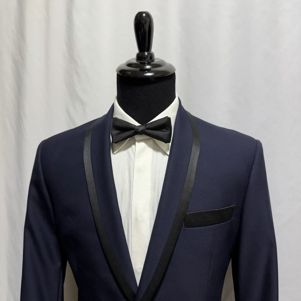 Indochino Tuxedo Blazer Mens 40R Navy Black Shawl Lapel Satin Trim Coat Opera